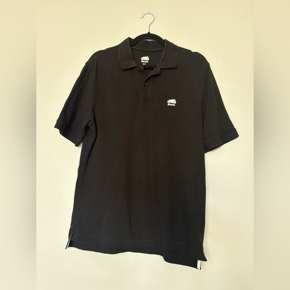 Roots Mens Black Polo Short Sleeve Shirt Size S 100% Cotton Business Casual - Picture 1 of 10